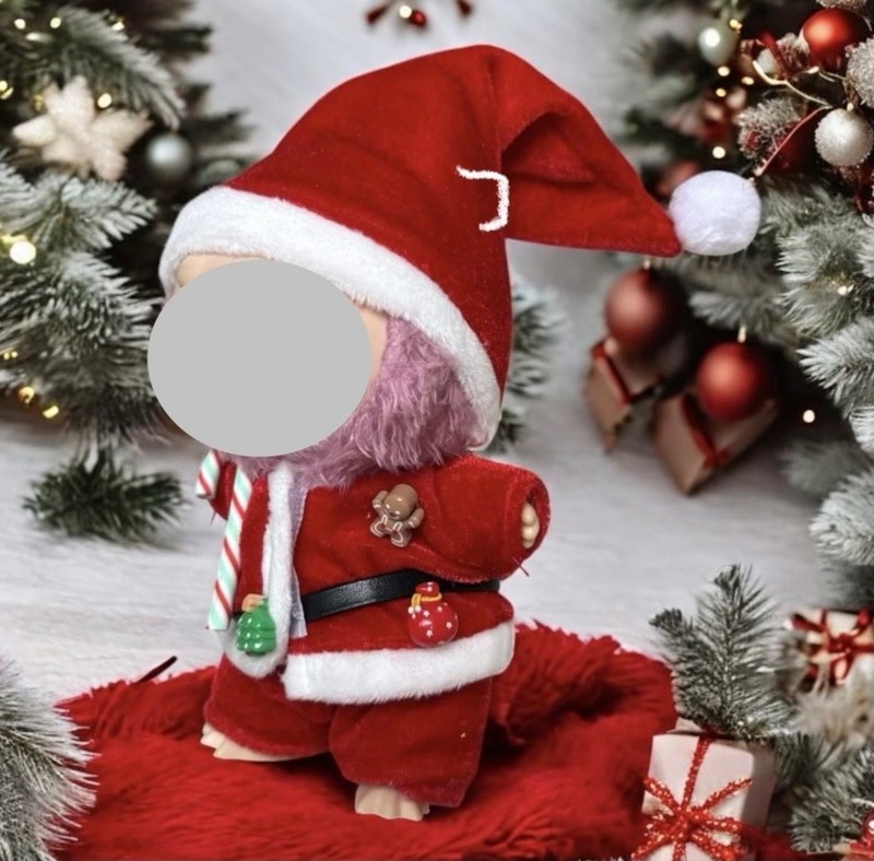 Santa Outfit + Christmas Hat Fits 17cm/6.7in Labubu Monster doll (no doll)