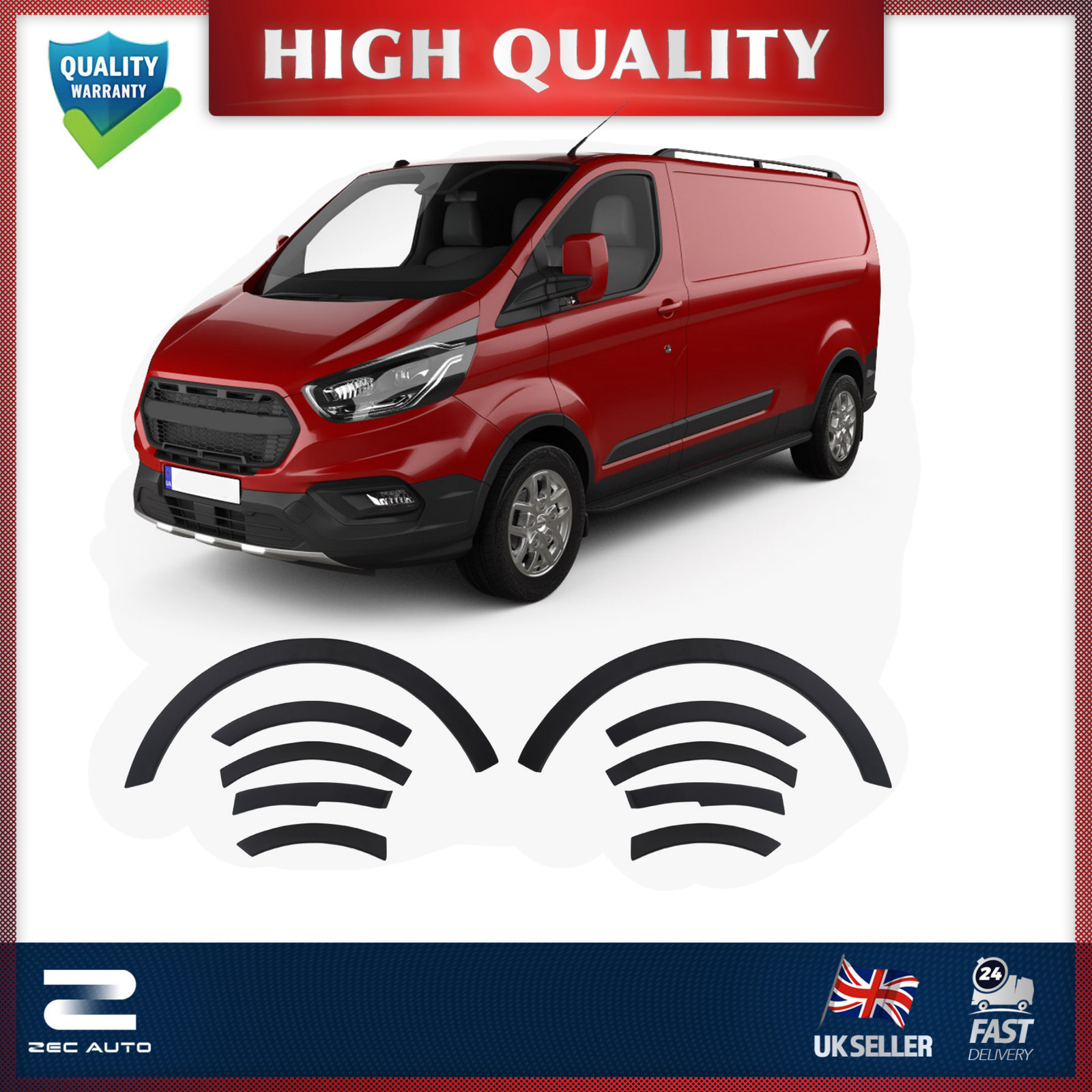 Black Wheel Arch Covers for Ford Transit Custom 2018-2024 Fender Flares 10 Piece