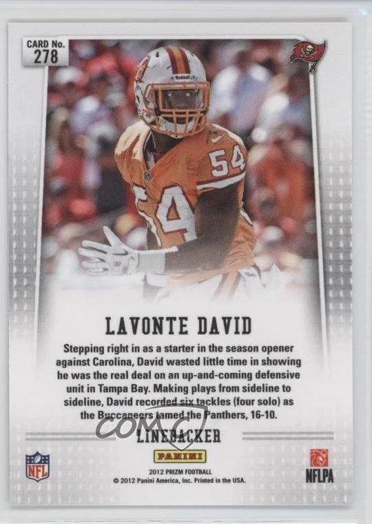 2012 Panini Prizm Lavonte David (Creamsicle Orange Jersey) #278 Rookie RC - Image 2 of 2