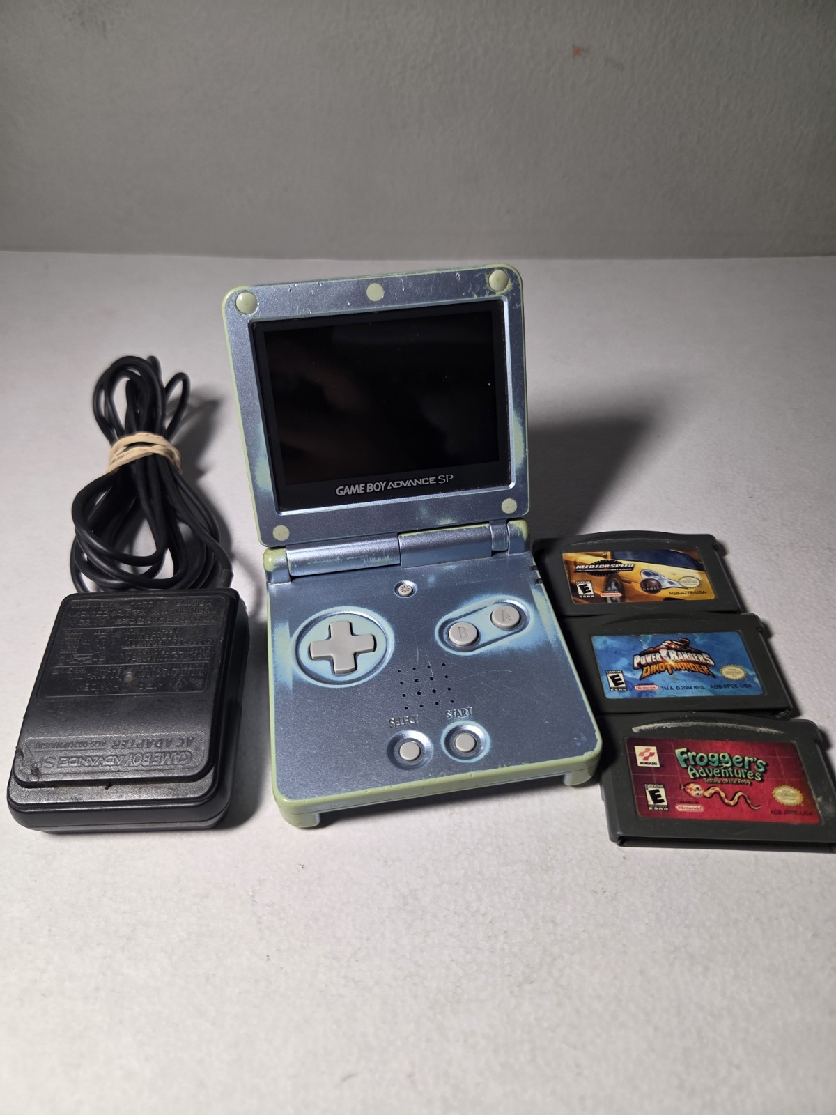 Nintendo Game Boy Advance SP Console - Pearl Blue Brighter Charger + Games