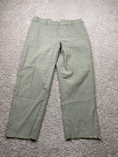 Frank  Eileen Kinsale Pants Size 8 Green RAW HEM Flax Linen Cotton Blend USA