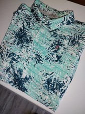 PUMA Green Palm Print Polo Shirt Men's Size M Short Sleeve Button Logo