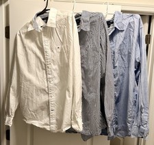 3 Tommy Hilfiger XL Mens Dress Shirt Button Up Long Sleeve White Blue Striped