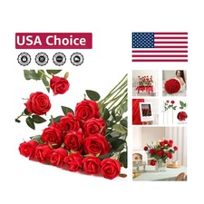 12PCS Artificial Silk Flowers Realistic Roses Bouquet Long Stem for Home Wedd...