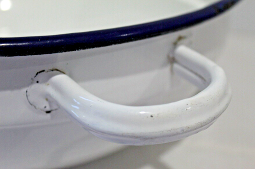 Large Porcelain Enamel Ware Tub Kitchen Cottage Basin Wash Bowl Handles Vtg VGC - Picture 10 of 16