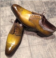 Handmade Men's Leather Oxfords Tan Brown Formal Dress Wingtip Stylish Shoes-344