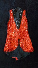 Red and Black Sequence Dance Costume Teen Tap Solo V-Neck Tank Top One-Piece
