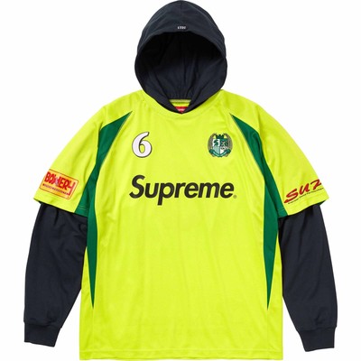 Supreme Hooded Soccer Jersey 2023 Black White Bright Green 3colors 