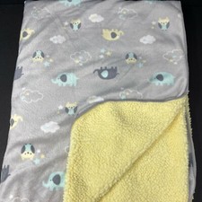 Just Born Gray Baby Blanket Blue Elephants Owls Clouds Stars Yellow Sherpa Lovey