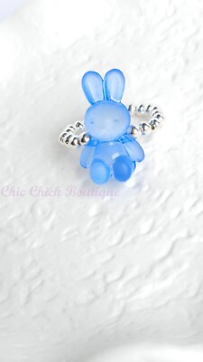 Handgefertigter Hasenring Perlen Hasenring, Hasenring süß blau Hasenring Handarbeit