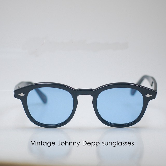 Retro solid Acetate Johnny Depp sunglasses mens hipster sky blue lens