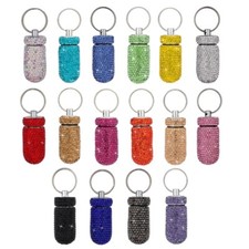 Aluminum Alloy Pills Case with Glittering Rhinestones Keychain Storage Bottle