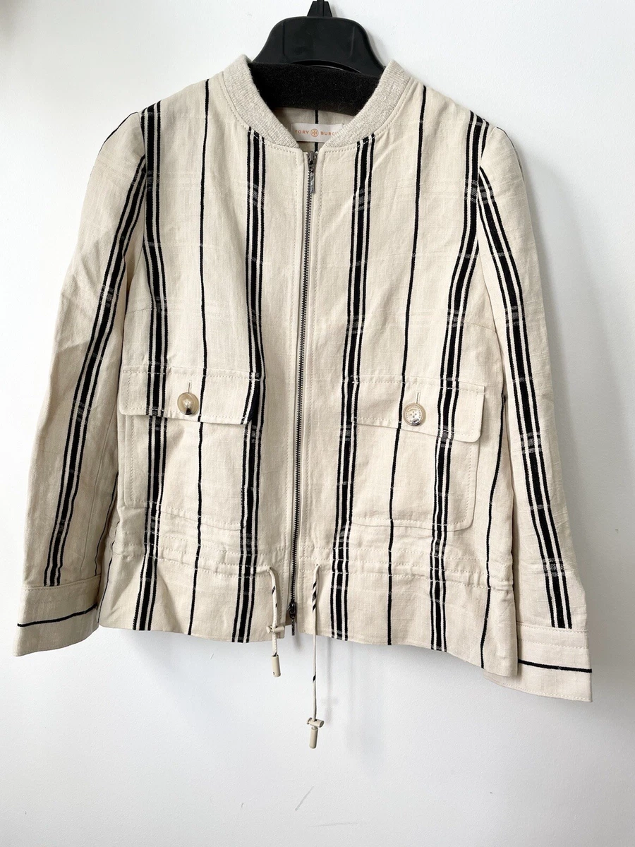 tory burch black stripe short jacket beige top size XS New