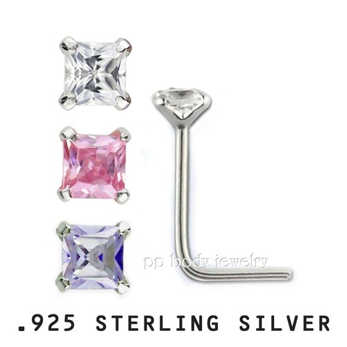 925 Sterling Silver Gemstone Nose Studs - Thin Dainty Crystal Pin Nose Screw Ear Bone L Shape Bend Piercing - Available In 1.5mm, 2.0mm And 2.,5MM - Foto 9