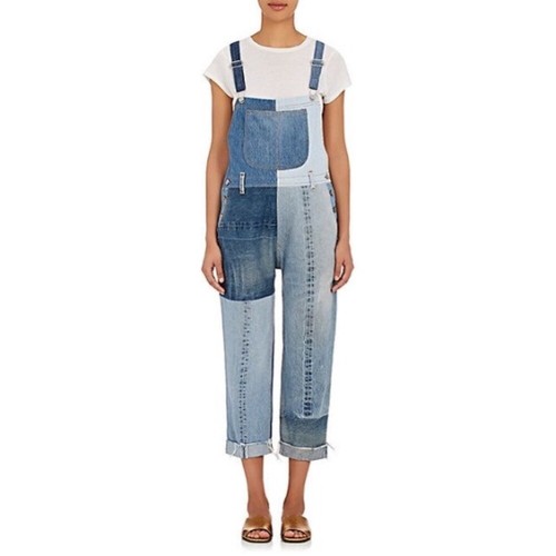 Seamed Patchwork Cropped Denim Overalls 