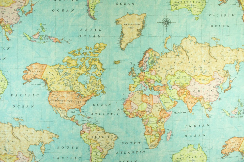 Dekostoff Weltkarte hellblau (Preis= 0,5m) - Bild 4 von 4