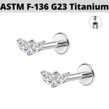 16G G23 TITANIUM Marquise CZ INTERNALLY THREADED LABRET TRAGUS Flatback Ear STUD