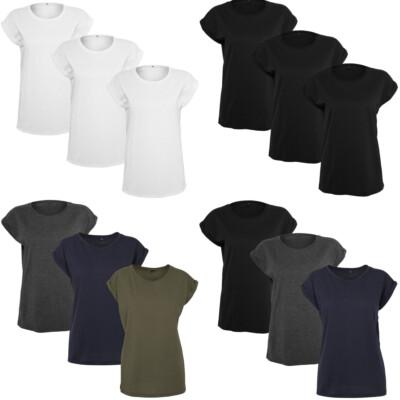 Build Your Brand Ladies Extended Shoulder Tee 3-Pack Damen T-Shirt extra lang 