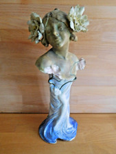 GROSSE JUGENDSTIL ERNST WAHLISS PORZELLAN WEIBLICHE FIGUR BÜSTE AUF SOCKELSOCKEL