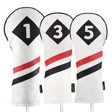 Majek Retro Vintage Golf 1 3 5 Driver Woods Headcover White Red Black Head Cover