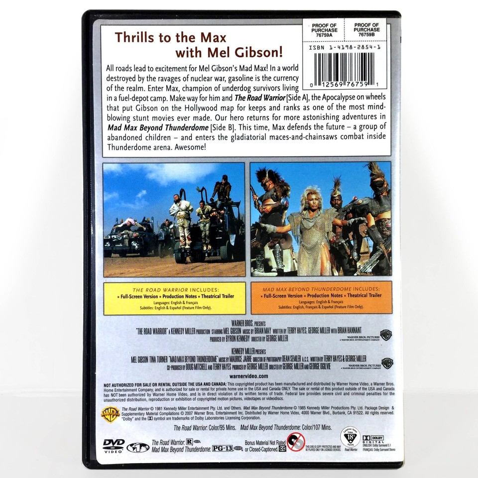 The Road Warrior / Mad Max Beyond Thunderdome (DVD, Full Screen Double ...