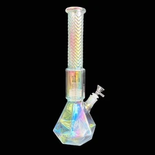 15.5" Iridescent Glass Bong Water Pipe Percolator Thick Smoking Hookah Beaker
