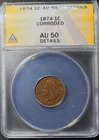 1874 indian head penny cent AU-50
