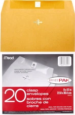 Mead Mailing Envelopes, Clasp Closure, 9" X 12", All-Purpose 24-lb Paper, Bro...