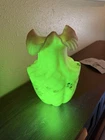 Fenton Burmese Uranium Glass Ruffled Vase Hand Painted Roses D. Fredrick UV Glow