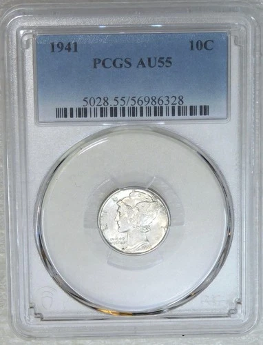 1941 Mercury Dime PCGS AU55 Frosty Luster Just Graded New Holder #W164C