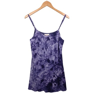 purple tie dye slip dress Gothic Purple Tie-Dye Handkerchief Hem Slip Dress with Flowing Ribbons & Matching Neck Strap