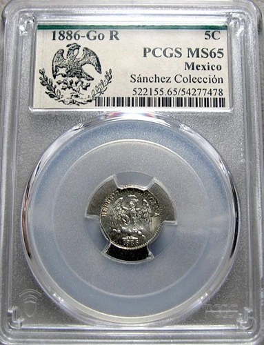 1886-Go 5 Centavos Mexico Silver ---- PCGS MS-65 Graded Coin ---- #911C