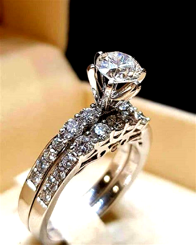 Moissanite 14k White Gold Over Round Cut Wedding Bridal Ring Set 2 Ct ...