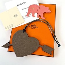 HERMES Petit H Heart Arrow Bag Charm Leather Greige