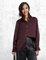 Womens JD Williams Long Sleeve Classic Satin Long Sleeve Shirt Plum