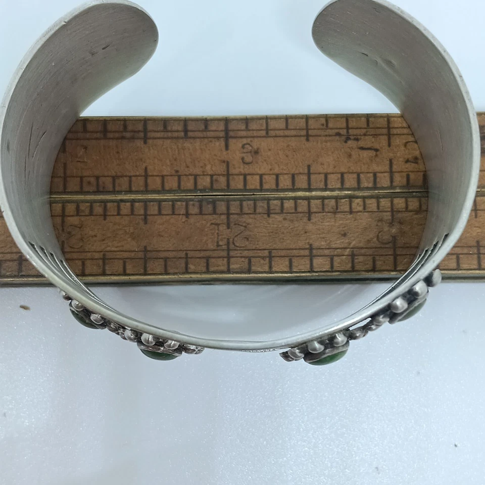 Brazalete brazalete vintage estilo suroeste de plata esterlina con turquesa verde Foto 4 de 4