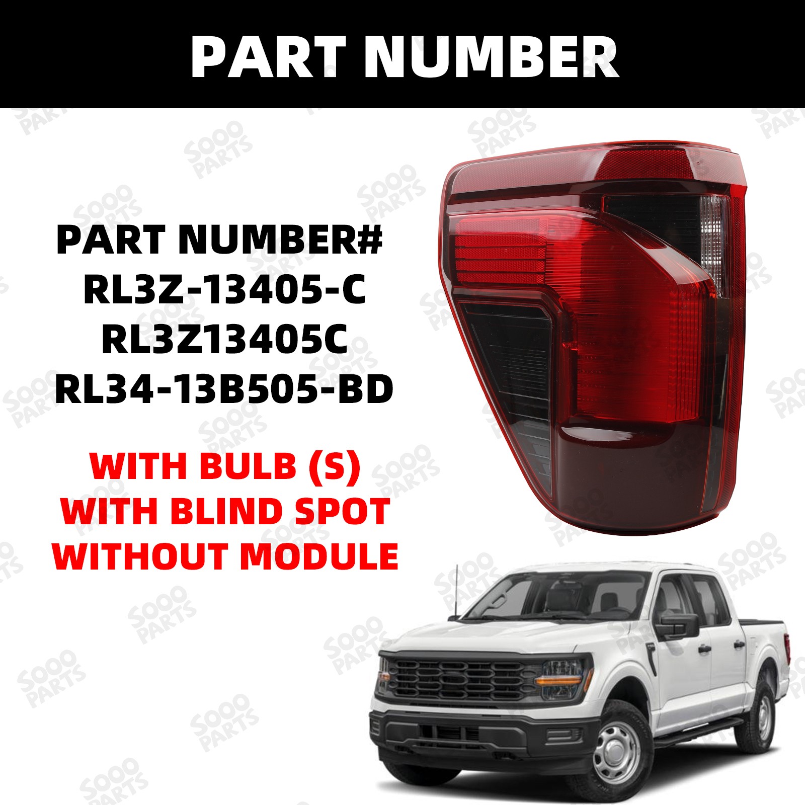 Left Driver Side Halogen OE Style Tail Light For 2024-2025 Ford F-150 XL XLT