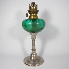 ANTICA LAMPADA AD OLIO PETROLIO LANTERNA IN METALLO OTTONE VETRO VERDE 1800 1900
