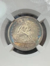 NGC MS62 1878 SEATED QUARTER BEAUTIFUL BLUE TONING SUPER PQ!