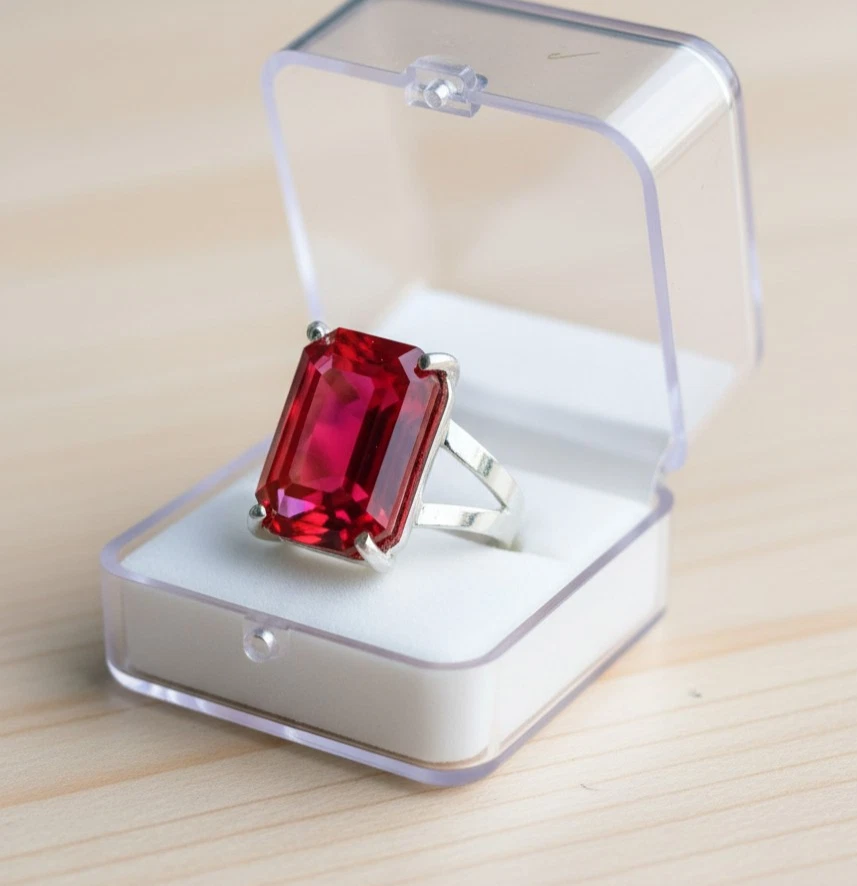 7 ANELLI taglio smeraldo pietra preziosa sciolta rubino creata in laboratorio - Immagine 4 di 4