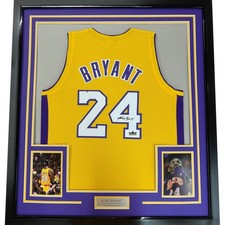 Framed Facsimile Autographed Kobe Bryant #24 35x39 LA Yellow Reprint Jersey