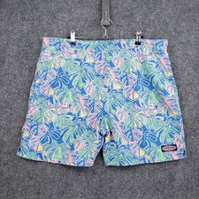 Vineyard Vines Chappy 6" Swim Trunks Mens Medium Blue Monstera Leaf Tropical