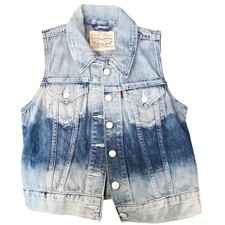Levi's Denim Trucker Vest Ombr  Faded Womens Denim Crop Blue White Size Small