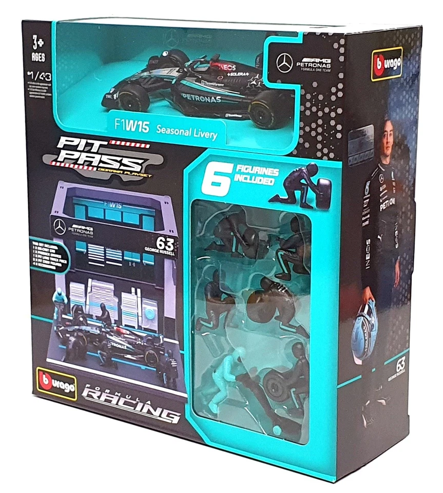 Burago Escala 1/43 18-38452 - Mercedes F1W15 Pit Pass Diorama 2024 G. Russell Foto 2 de 4