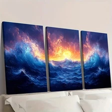 3pcs  Ocean Waves   Vibrant Underwater UI   Wall Art Canvas Framed 50x70cm