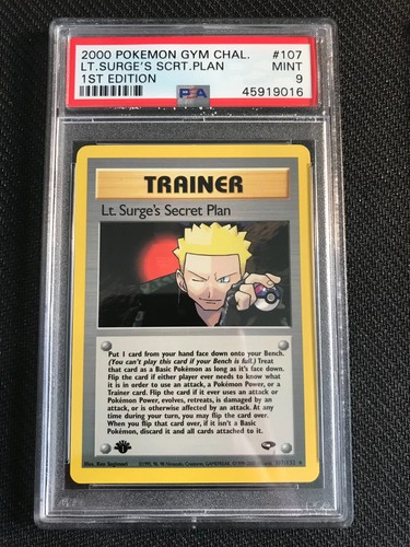 PSA 9 MINT Lt. Surge's Secret Plan 107 Gym Challenge 1st Edition Pokemon Card