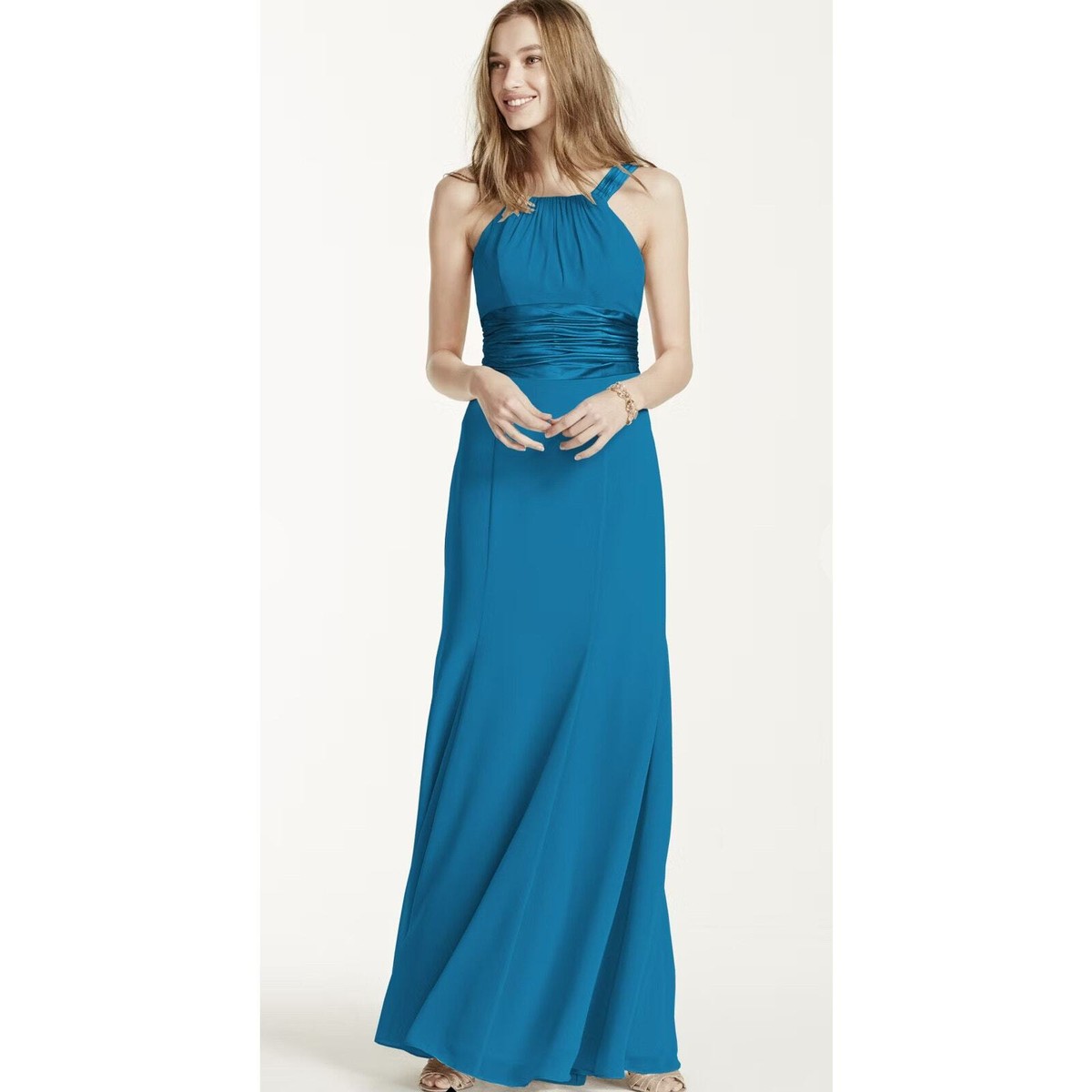 Beautiful David's Bridal Bridesmaid Evening Teal Formal Gown Long Maxi Dress  2 | eBay