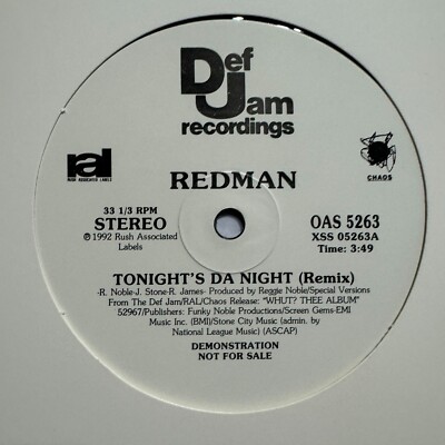 REDMAN - TONIGHT'S DA NIGHT (REMIX) (12'')  1992!!!  RARE!!!  DEF JAM / OAS 5263