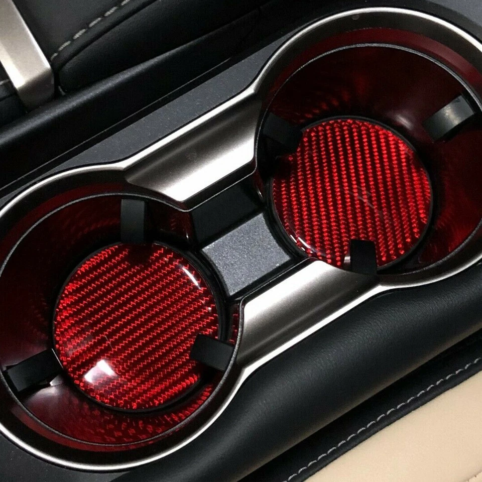 2x Red Carbon Fiber Car Cup Holder Pad Water Non-Slip Mat Insert Coaster Rubber - Image 4 of 4
