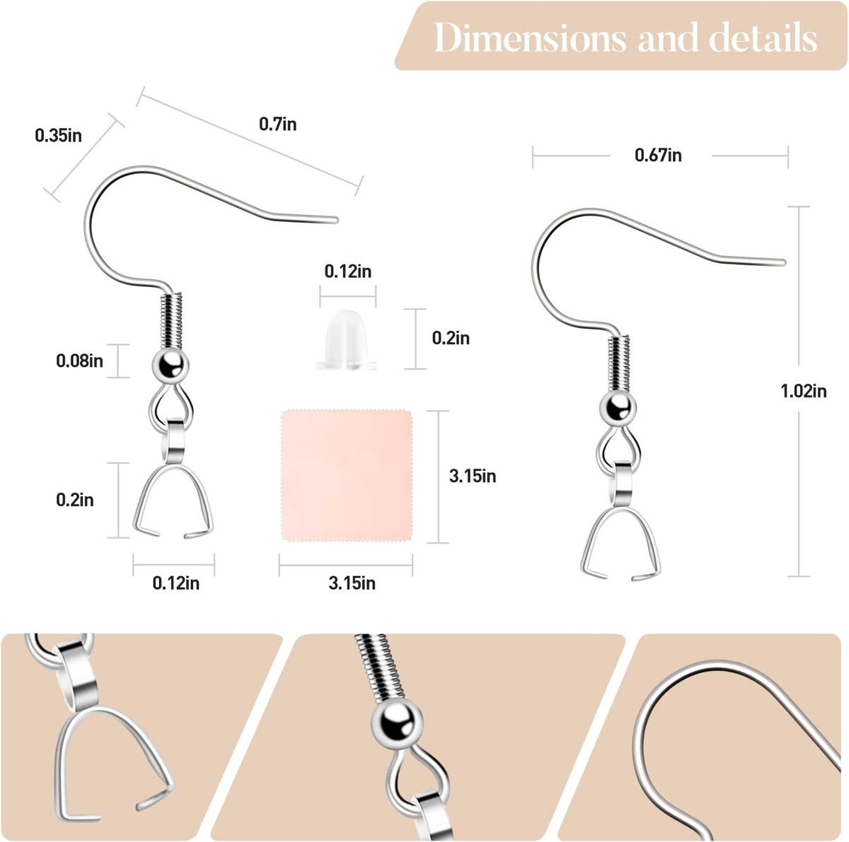40pcs Stainless Steel Earring Hooks & Backs - 2 Sizes (30mm & 40mm), Hypoallergenic, French Wire, For Jewelry Making - View #12